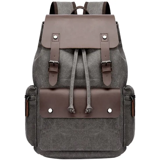 Custom Cotton Waxed Canvas Leather Laptop Bag Vintage Travel Hiking Duffle Backpack for Men