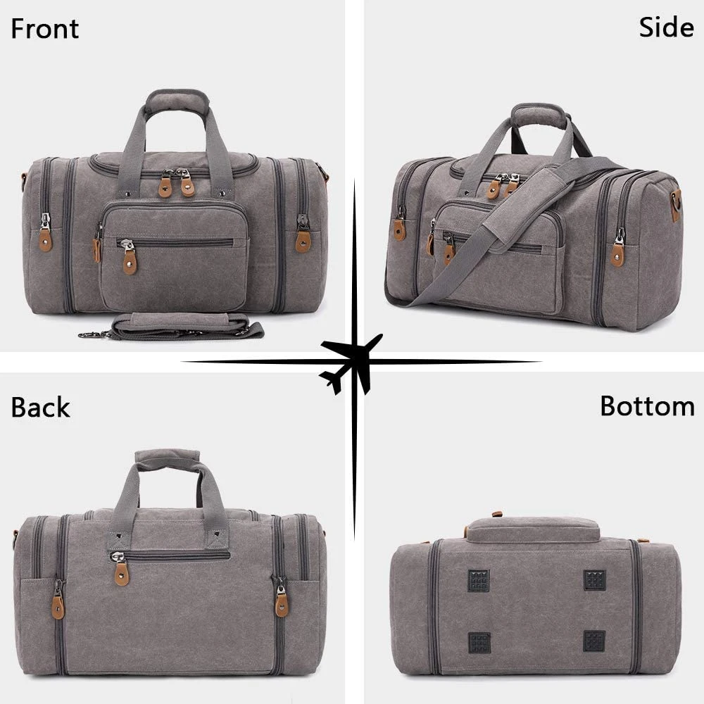 New Style Designs Waterproof Sports Canvas Duffle Bag for Travel, 50L Duffel Overnight Weekend Bag (Gray)