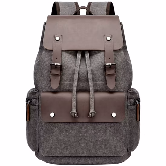 Custom Cotton Waxed Canvas Leather Laptop Bag Vintage Travel Hiking Duffle Backpack for Men
