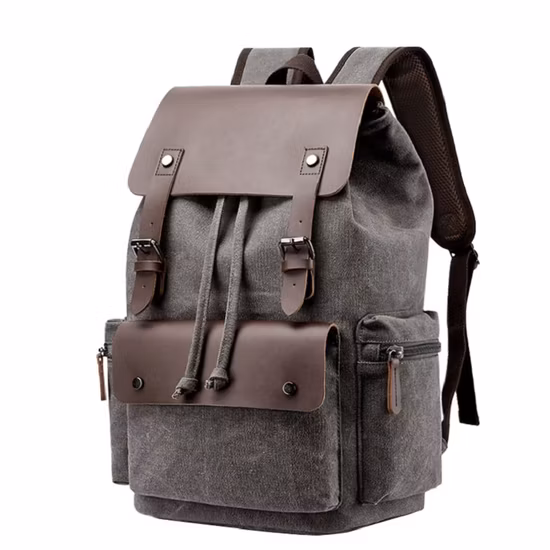 Custom Cotton Waxed Canvas Leather Laptop Bag Vintage Travel Hiking Duffle Backpack for Men