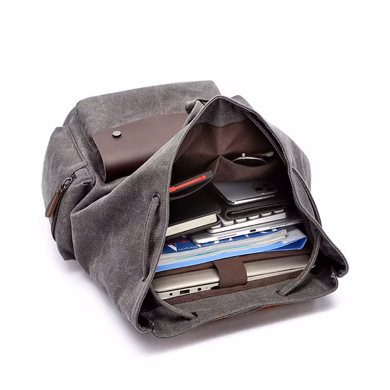 Bolsa para laptop de couro de lona encerada de algodão personalizada mochila vintage para viagem e caminhada para homens