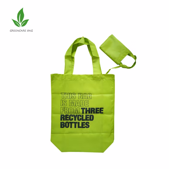 Saco de compras dobrável reciclado do totalizador RPET do saco verde do supermercado do poliéster do animal de estimação
